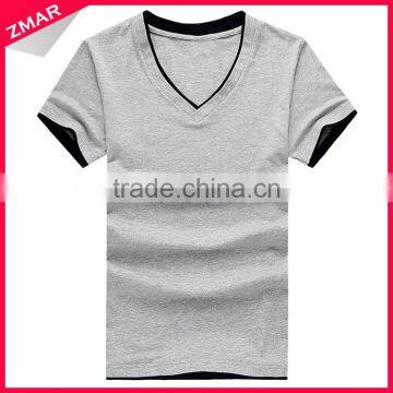 Plain round neck hot basic v-neck 100% ring spun cotton t-shirt