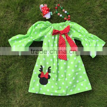 baby girls Christmas dress green dot reindeer dress girls Christmas boutique dress girls xmas peasant dress