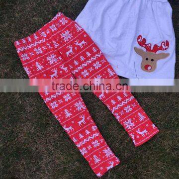 Christmas Design Baby Kids Wear Xmas Girl Kids Clothing Reindeer Print Clothes White Top Reindeer Pant Scarf Girls Set photo-3