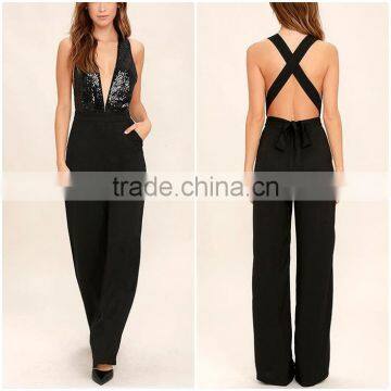 100%Polyester fully lined sexy sequins women jumpsuit for women 2017