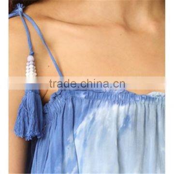 Hot Sleeveless Tie Dye Tassel Straps 2017 Blouse Women Summer photo-5