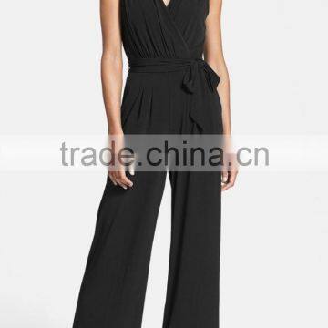 Fashion One Piece V Neck Sexy Sleeveless Wide Leg Ladies Jumpsuit For Wholesale 2017
