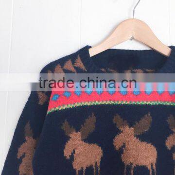 Women Autumn Knitting Patterns Christmas Reindeer Sweater Pullover photo-3