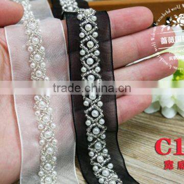 Handmade Diy Clothing Collar Accessories 1-3cm Black White Pearl Decorative Beaded Lace Trim photo-2