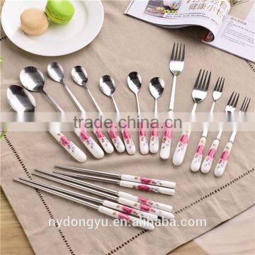 flower porcelain handle stainless steel chopsticks fork spoon tableware/tongy fork knife spoon cultery /fancy dining tableware