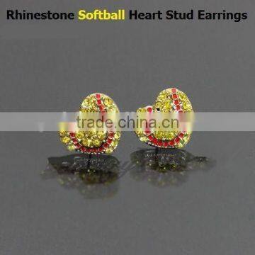 2015 Factory Price Full All Sports Rhinestone Heart Stud Earrings Baseball Stud Earrings photo-6