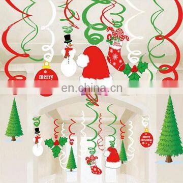 Christmas Theme Snowman with Tree and Hat Card Hanging Foil Swirls Banner Decoration Christmas Party Supply