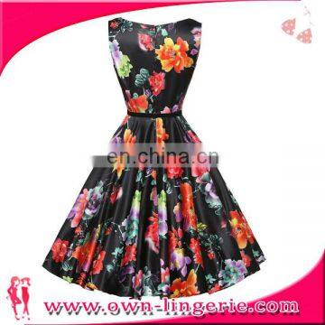 Wholesale Price Factory 1950s Vintage Floral Swing Dress For Ladies
