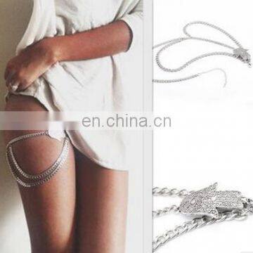 Brand Multilayer Silver Thigh Chain Buddha Hand Leg Chain Women Body Jewelry