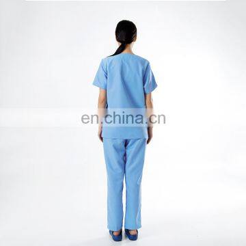 V-neck 3 Pocket Blue Polyester Cotton Oem Medical Scrub Suits photo-3