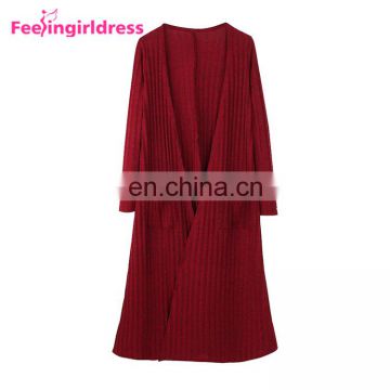 2017 Fashion Red Long Sleeve Winter Long Cardigan Sweater For Women