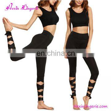 Women Black Bandage High Waist Sport Pants Yoga Leggings