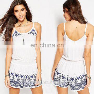 2016 Latest Embroidery Women Casual Summer Beach Dress Pants Sexy Lady Dress Cotton Design for Wholesale