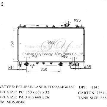 Радиатор охлаждающей системы автомобиля OEM для Mitsubishi Eclipse/Laser/ED22A/4G63 в