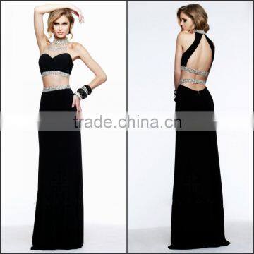 Hot Sale Sexy and Beautiful Evening Dress with National Beading and Backless High Quality High Neck Sheath Evening Dress