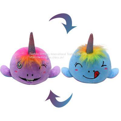Double Sided Doll Flipped Whale Doll Reversible Flip Narwhal Whale Mood Plushy Stuffed Toy For Kids Gifts photo-3
