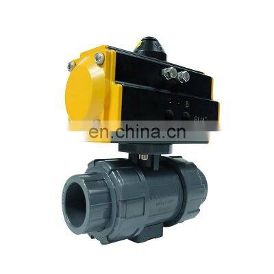 one way pneumatic valve triple union plastic 3 way pvc pneumatic ball valve for water air