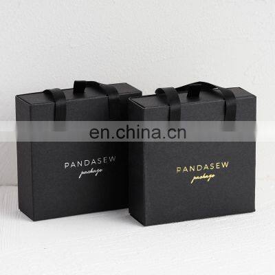 PandaSew Custom Logo Printed Luxury Sliding Handle Black Paper Cardboard Gift Packaging Bracelet Drawer Jewelry Box photo-5