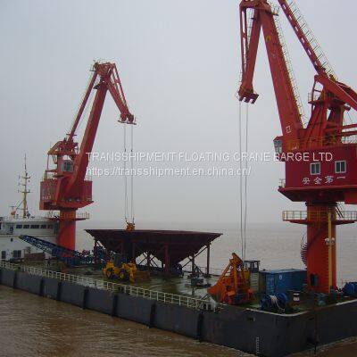 indonesia coal transfer barge transshipment floating crane barge transfer bauxite sand ore capesize crane panamax crane mother vessel transshipment