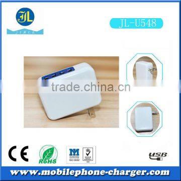 2014 new product USB travel charger with white shell 4 port blue USB connector