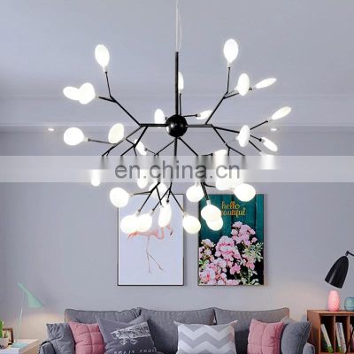 Nordic Firefly Led Chandelier Stylish Tree Branch Iron Black Luster Ceiling Lamp Home Decoration For Living Room Bedroom Kitchen