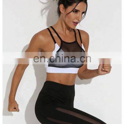 Sexy White Black Hollow Out Mesh Sport Bra Top Women Padded High Impact Thin Shoulder Strap Sports Bra and Lagging photo-3