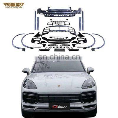 Genuine Auto Body Kit For Porsche Cayenne 9Y0 9YA 18-21 To Turbo Car Bumper Grille Rear Diffuser With Tip Wheel Arch Doors Panel