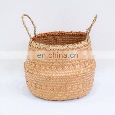 Tribal Orange & Natural Seagrass Belly Basket Plant Holder Storage Basket Decor Home Wholesale