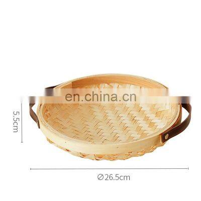 Handmade Basket Round Bamboo Storage Basket Bamboo Wicker Platter Tray Wholesale photo-3