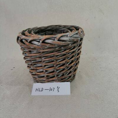 Brown Willow Basket With Plastic Liners Wicker Laundry Basket