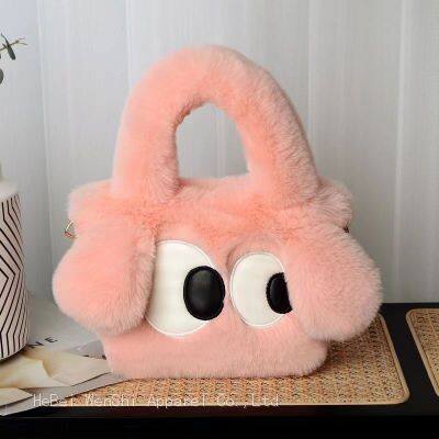 021Fluffy bag ladies winter new cute big eyes puppy bag Tote premium crossbody bag plush bag wholesaler