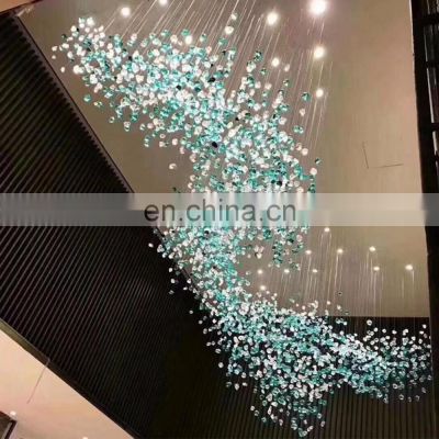 Customized Modern Colored Glass Stone Chandelier For Hotel Projects Decorative Pendant Lamp