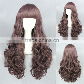 cheap medium 70cm dark brown wave Lolita style synthetic cosplay wig