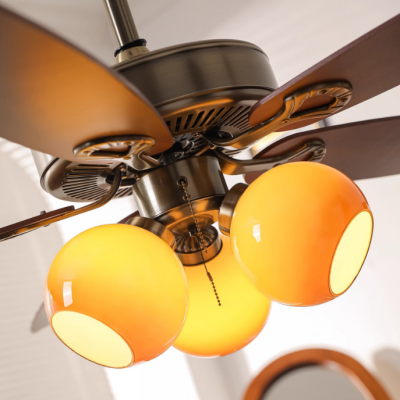 American style wooden leaf fan light, vintage living room light, caramel persimmon restaurant light, bedroom light, （Wechat:13510231336）