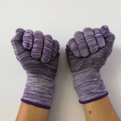 Purple&white Polyester Thread 13 Gauge Knitted Black PVC Dot Palm Coated Anti-slip Safety Work Gloves
