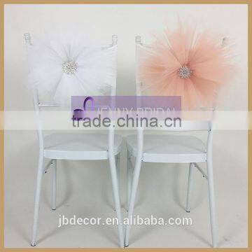 C315D hot sale elegant white tulle flower chair cover chair sash for wedding                        
                                                                                Supplier's Choice