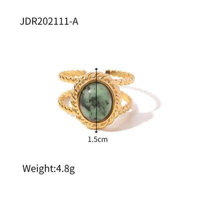 Gold Plated Sun Design Ring for Women Blue Stone Adjustable Open Ring Stainless Steel Fashion Statement Jewelry photo-2