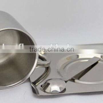 Double Wall Stainless Steel Coffee Mug With Plate and Spoon photo-2
