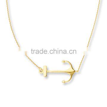 14K Yellow Gold Plated Stainless Steel Anchor Necklace , Gold Necklace