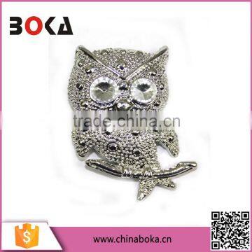 Unique charming silver owl transparent crystal alloy brooch women