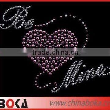 Love heart hot fix rhinestone iron on transfer wholesale