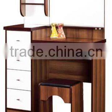 dressing table white+walnut color with square mirror MDF material