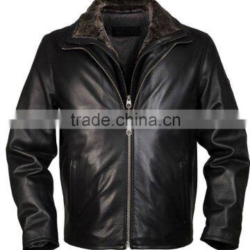 custom men leather jacket with fur collar wholesale