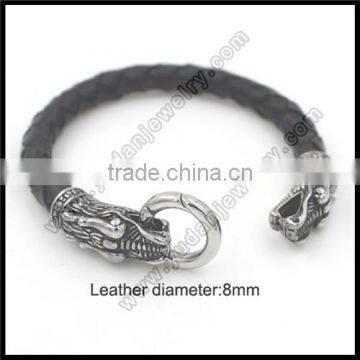 Locking clasp leather dragon bracelet for men