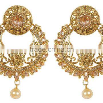 Indian Antique Gold Plated Drop Earrings With Tikka Set For Girls & Women photo-3