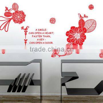 "Red, Smile" PVC Wall Stickers, Removable Flower Wall Stickers 1/3