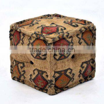 Natural Furnish wool jute kilim pouf