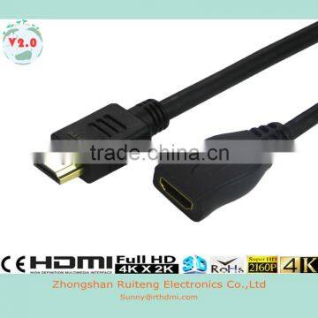 low price HDMI 19pin Male to Female cable with gold connector support 3D and 4K