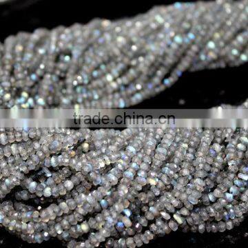 HANDMADE NATURAL BLUE FIRE LABRADORITE 3-4MM RONDELLE FACETED LOOSE BEADS STRAND photo-3