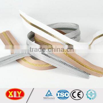 OEM special design shiny gold and silver plastic zipper